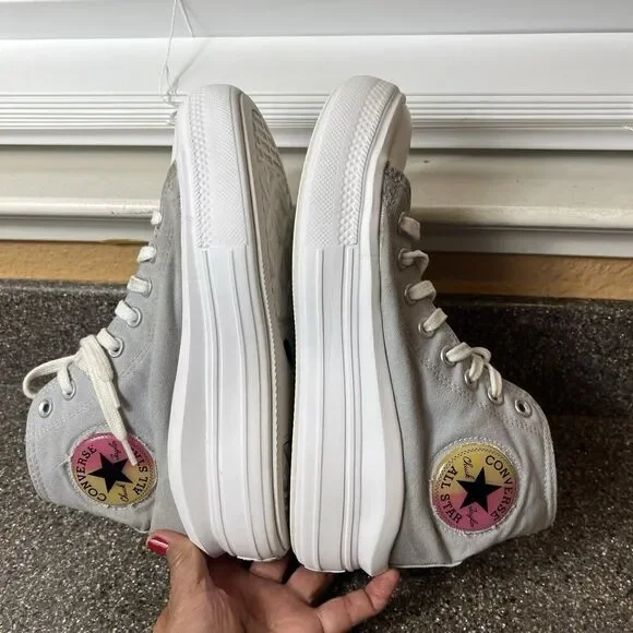 Converse All Star Hi Top Women 6.5 Gray Canvas Sneaker Lace Up Platform Junior 6 - Picture 6 of 11